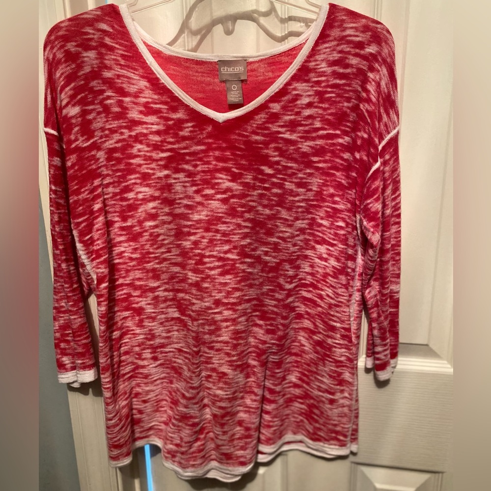 ‼️SALE-SALE-SALE‼️Chicos size 0 bright pink/white lightweight sweater, top.